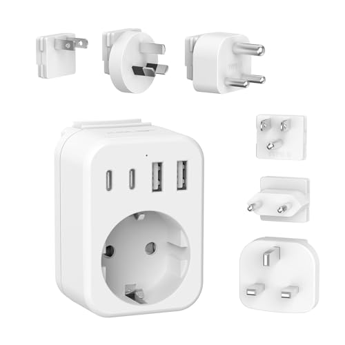 JSVER Reiseadapter Weltweit Set,Internationaler Reisestecker Adapter mit USB C, Typ A/C/G/B/I/M Stecker Steckdosenadapter mit 4 USB Reiseadapter für USA/Canada/Europa/UK/Südafrika/Japan/China/AUS