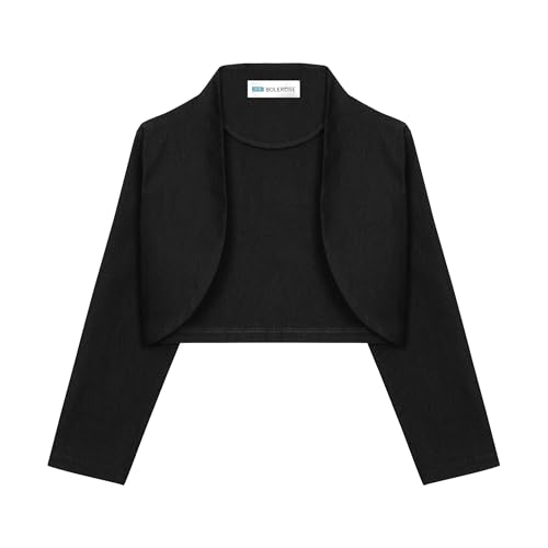 Bolerose Mädchen 3/4 Ärmel Kinder Formell Bolero Zucken (Schwarz, 11-12 Jahre)