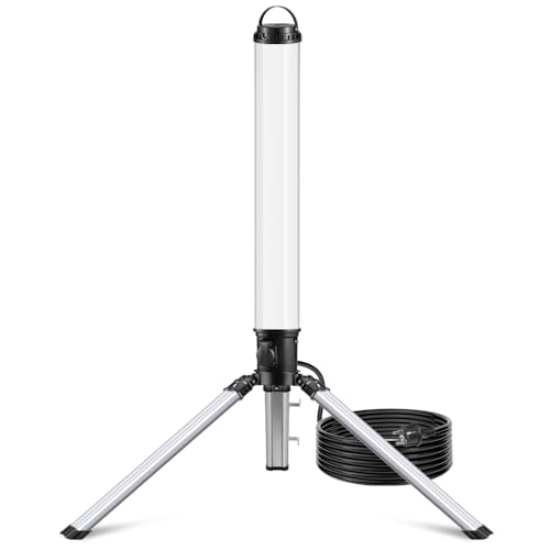 150W LED Turm Baustrahler mit Stativ, 15000 Lumen 360 Grad Strahler LED Arbeitsleuchte mit 2m Kabel, 4000K Warmweiß，Vormontage für Konstruktion Werkstatt, Garage, Keller, Schuppen