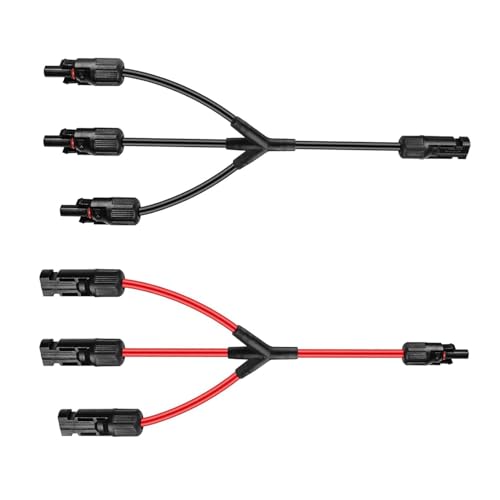 TopBine Solar Panel Y Stecker (1 zu 3), 1 Paar Solarkable Y Verteiler Parallelverbinder Fotovoltaik Kabel MMF/FFM Solar Panel Adapter Kabel für Parallel-Photovoltaik-Anschlus(1 Rot +1 Schwarz)