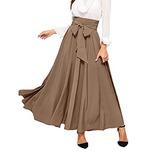 Skang Damen Rock Lang Elegant Eleganter Damenrock mit hoher Taille und Falten vorne zum Binden von Maxiröcken Winter Röcke