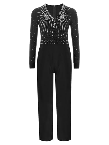 Miutii Turnanzug Jungen Glitzer Gymnastikanzug Langarm Ballettanzug Kinder Ganzkörper Trikot Eiskunstlauf Body Sport Overall Jumpsuit Schwarz 170-176