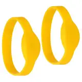 PATIKIL RFID Silikon Armband 2 Pack 13.56MHZ IC Näherungskarte Armband Wasserdicht Ausweis Handgelenk Band Tür Zugang Kontrolle für Schwimmbad Badezentrum Gelb