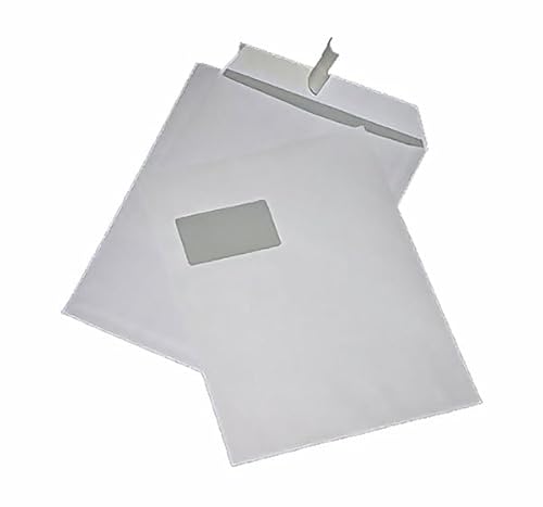 250 Stück – Versandtaschen Briefumschläge stark 120 g | DIN A4 C4 weiß mit Fenster Kuvert haftklebend | 229 x 324 mm