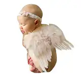 Surakey Baby Fotoshooting Kostüme,Neugeborenen Fotografie Requisiten,Baby Engel Kostüm,Feder Baby Engel Flügel mit Stirnband Outfits Kleidung Foto Bekleidung Set für Baby Foto Fotografie Prop Zubehör