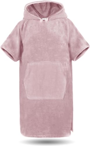 normani Baumwoll Surfer Poncho - Strandponcho - Handtuch-Poncho - Unisex Strand Umziehhilfe - geschlossener Bademantel für Damen und Herren Farbe Rosa Größe L-XL