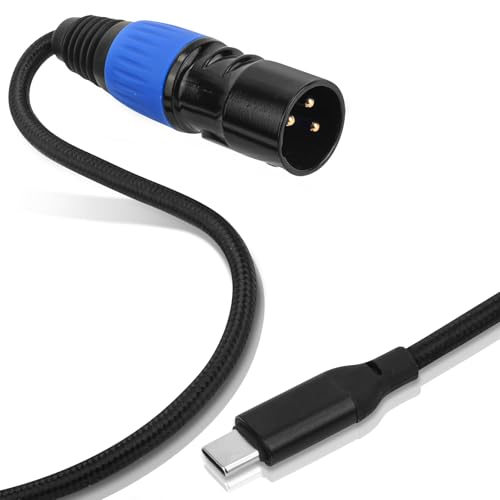 USB C auf XLR Kabel, 2m USB-Typ-C-auf-XLR-Stecker-Ausgang-Stereokabel Geflochtener Nylon-Konverteradapter für Verstärker Lautsprecher Mischpulte und Mehr (Blau, Schwarz)