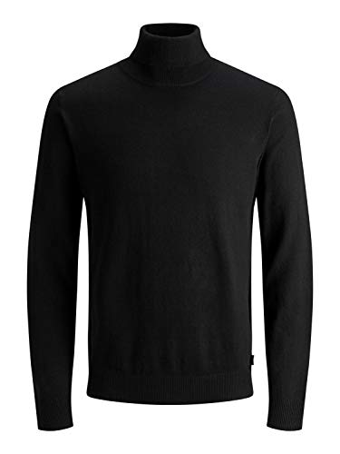 Herren Jack & Jones Dünner Rollkragen Strickpullover | Klassischer Rundhals Sweater | Langarm Basic JJEEMIL, Farben:Schwarz, Größe Pullover:L