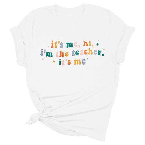 Lässiges T-Shirt für Damen und Mädchen 2024, Tops für Damen, bedruckt, Typografie, Rundhalsausschnitt, lässiges Alltags-Top, T-Shirt, langes Shirt für Damen, weiß, Small