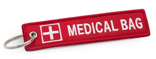 emc.nexus - Schlüsselanhänger Medical Bag - Roter Bestickter Gepäckanhänger Kofferanhänger - Notfalltasche Erste Hilfe Tasche Medizinischer Rucksack - Outdoor Wandern SOS Notfall Schlüsselbund Tag