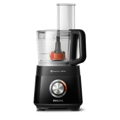 Philips Viva Collection Kompakte Küchenmaschine - 800 W, mit PowerChop-Technologie, 29 Funktionen, 2-in-1-Scheibe, Zitruspresse, Schwarz (HR7510/10)