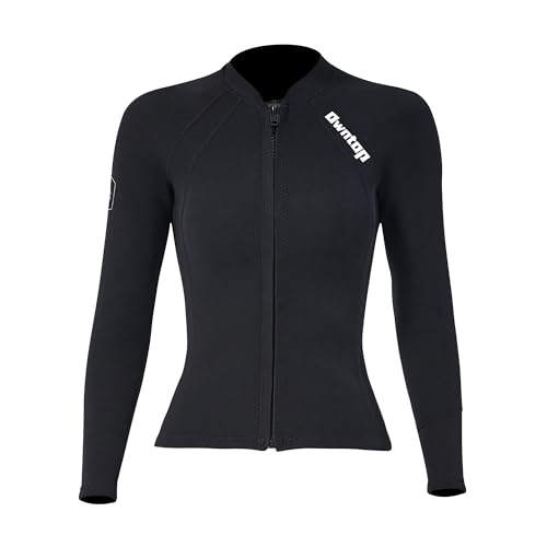 Owntop Neoprenanzug Jacke für Damen - 2mm Neoprenanzug Top Langarm, Frontreißverschluss für Tauchen Surfen Schnorcheln Schwimmen, Damen Schwarz M