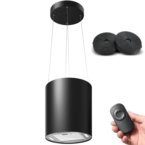 SNDOAS Inselhaube, Dunstabzugshaube Umluft 35cm mit 700 m³/h Starker Saugleistung, inkl. Aktivkohlefilter, Fernkontrolle, 3 Leistungsstufen, LED-Licht, Leise Betriebsgeräusche 55dB, Schwarz