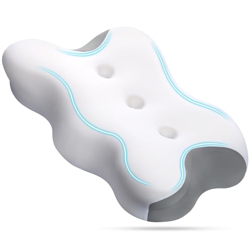 Euqvunn Nackenkissen Kopfkissen aus Memory Foam Kissen, Ergonomisches Kopfkissen für Seitenschläfer, Rückenschläfer und Bauchschläfer, Orthopädisches Kissen mit Rillen-Design, mit Kissenbezüge