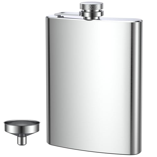 Flachmann Edelstahl, Flachmann Set aus Edelstahl, Aus 304 Edelstahl, für Whiskey, Rum, Wodka, Geeignet für Wandern und Party(8 oz. 220ml), Silber