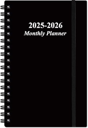 Monatsplaner 2024-2025 - Juli 2024 - Dezember 2025, zwei Seiten pro Monat, 18 Monatskalender/Planer mit Reitern, starke Doppeldrahtbindung, Innentasche, 9,5 x 16,5 cm, Schwarz