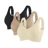 KODMNSW 3er Pack Bh Damen Ohne Bügel Push Up Bhs Seamless Bra Starker Halt Nahtlose Soft Bustier Komfort Gepolstert Büstenhalter Unterwäsche für Alltag Kleidung Meine Bestellungen Anzeigen Schwarz XXL