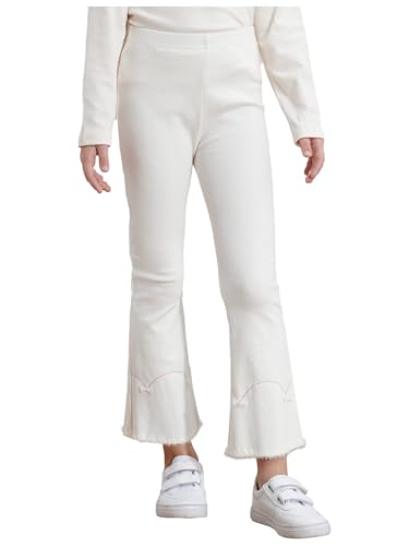 JEATHA Mädchen Schlaghose Tanzhose Lange Pants Baumwolle Glockenhose Kinder Schlaghosen Elastische Taile Leggings Gr.116-164 Weiß 146-152