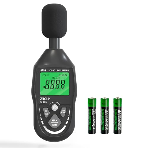 ZKH Digitales Schallpegelmessgerät, Dezibel Messgerät Bereich 30-130dB, LCD-Display, A-bewertet, 30-8KHz, Auflösung 0,1dB, Genauigkeit ±1,5 dB, Max/Min/Hold Funktion, Zuhause, Fabrik, Laute Nachbarn