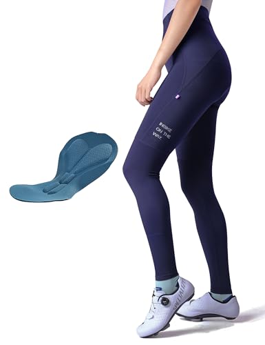 INBIKE Fahrradhose Damen Lang Gepolstert Sommer Herbst Radlerhose mit Sitzpolster High Waist Atmungsaktive Elastische Schnell Trocknend Frühling Blau XL