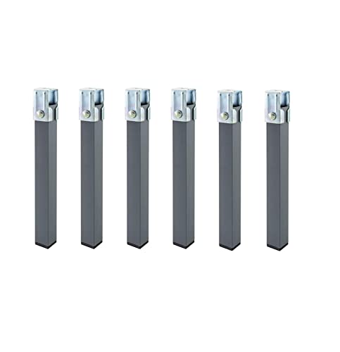amuéblate online Set mit 6 quadratischen Füßen mit Klemme für Lattenrost, 30 x 30 mm, Höhe 26 cm, Grau