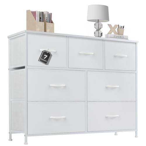 Sweetcrispy Kommode mit Stoff-Schubladen, Sideboard mit 7 Stoff-Schubladen, Schubladenschrank, Organisationsmöbel für Küche, Büro, Flur, TV-Schrank mit Schubladen