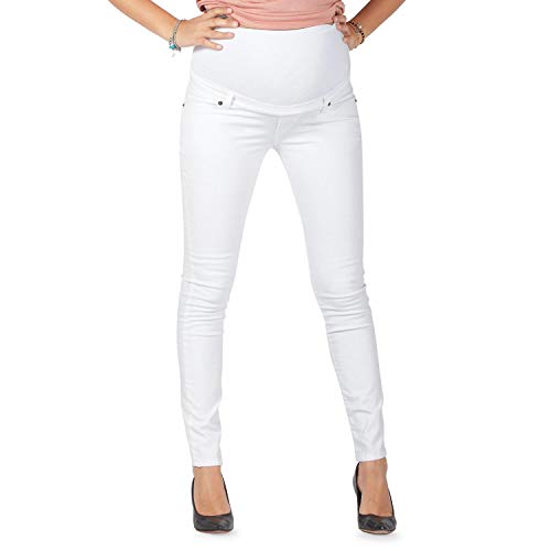 MAMAJEANS Milano - Umstandsmode Jeans Damen Skinny Fit Jeggings, Mit Band Für die gesamte Schwangerschaft - Made in Italy (L - 40, Weiß)