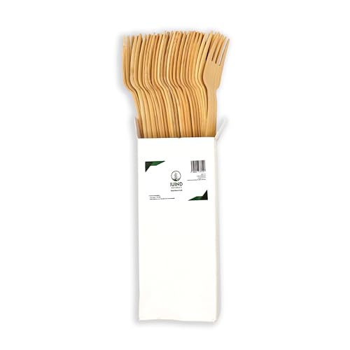 IUIND NATURALS Bambusgabeln, umweltfreundliches Einwegbesteck, 25 Stück, biologisch abbaubare Partyutensilien