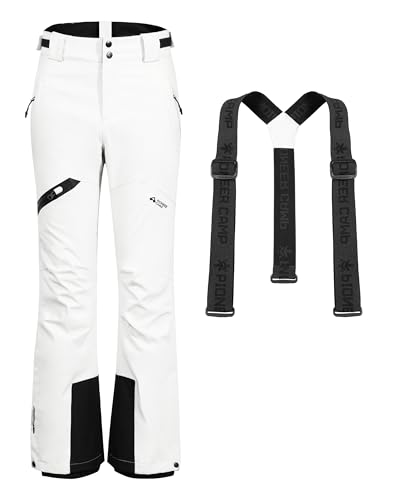 Pioneer Camp Skihose Damen Schneehose abnehmbaren Hosenträgern Wasserdicht Winddichte Verschweißte Nähte Schneefang Snowboardhose Softshellhose Outdoorhose Funktionshose Weiß S