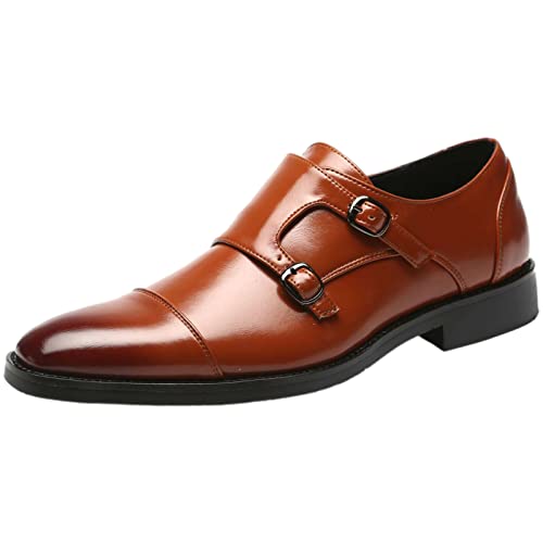 ANUFER Gentleman Schlau Zehenkappe Formell Doppelschnalle Mönch-Kleid-Schuhe Braun SN070533 EU40