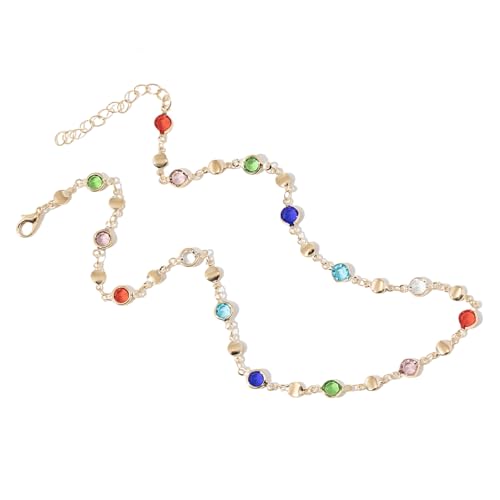 YHAILI Bunte Glashalskette für Damen, Metall-Schlüsselbeinkette, Partyschmuck, modischer Körperschmuck, Metallstruktur für jeden Anlass