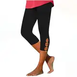Damen Leggings 3/4 Lange Caprihose High Waist Sporthose Slim Fit Blickdichte Yogahose Elegant Einfarbig Sportleggings Bequem Baumwolle Sporthose Sommer Jogginghose angebote des tages heute deal