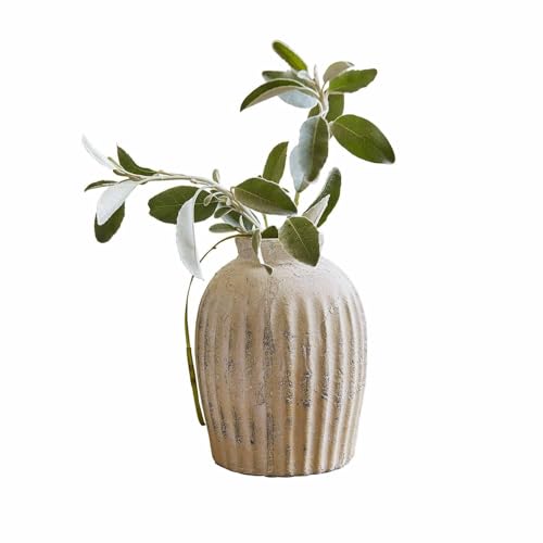 Loberon Vase Melissa, in Handarbeit gefertigt, symmetrische Längsrillen, antiker Charakter, für Frisch-/Trockenblumen, Wohn-Accessoire, Dekoration, Terrakotta, antikcreme
