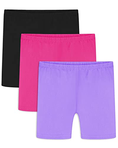 Auranso Mädchen Radlerhose Kinder Kurze Hose Baumwolle Shorts Leggings 3 Paar 10-12 Jahre Schwarz/Rose/Violett