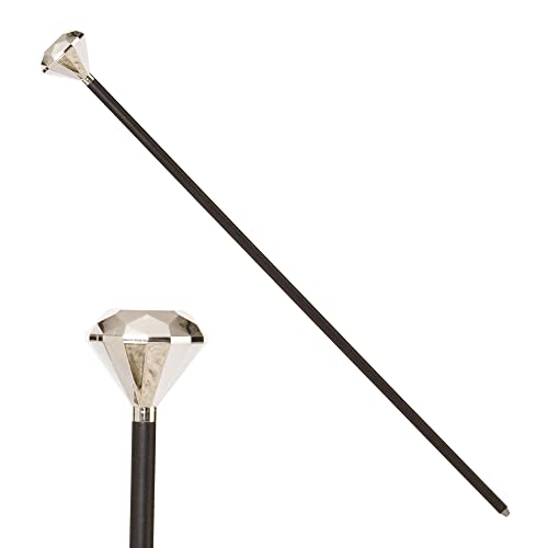 W WIDMANN MILANO Party Fashion 3022D - Stock mit Diamant, 90 cm, schwarz-silber, Kostümzubehör, Accessoire, Mottoparty, Karneval