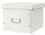 Leitz Click & Store Aufbewahrungs- und Transportbox für Hängeregistratur mit Deckel, Ablagebox für Unterlagen bis A4 im Büro, 86 % recycelte Premium-Hartpappe, Stabile Metallgriffe, Weiß, 60460001