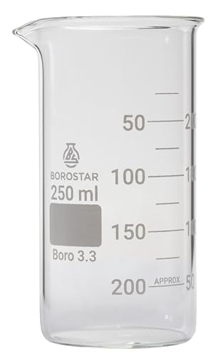 Borostar Becherglas (Boro 3.3), hohe Form mit Graduierung und Ausguss, 250 ml