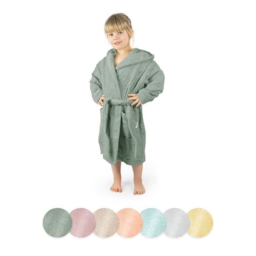 Ehrenkind® Bademantel Kinder mit Kapuze 100% Bio-Baumwolle | Kinderbademantel | Junge Mädchen | Größe 110/116 Jade