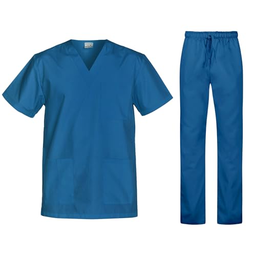 B-well Cesare Unisex-Schrubb-Set Schlupfkasack + Schlupfhose Set Medizin Arzt Uniform Schlupfjacke Oberteil mit Hose Medizinische Berufsbekleidung - Leichter Stoff (Karibikblau, XL)