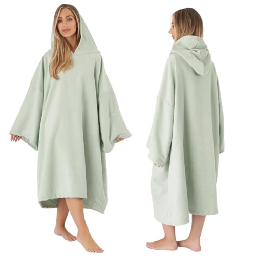 Brentfords Handtuch Poncho für Erwachsene, mit Kapuze, groß, zum Schwimmen, Surfen, Strand, saugfähig, Mikrofaser, Wickeltuch, für Männer, Jungen, schnell trocknend, Bademantel Salbeigrün