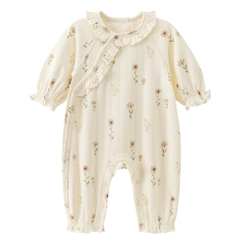gurcooc Neugeborenes Baby Mädchen Strampler Rüschen Baumwolle Langarm Bodysuit Floral Jumpsuit Onesie Outfit Set, 0-18 Monate