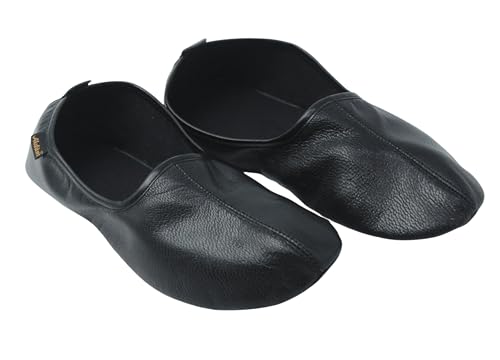 Akdam Unisex-Hausschuhe aus echtem Leder – bequeme Hausschuhe für Zuhause, Schwarz , 37 EU