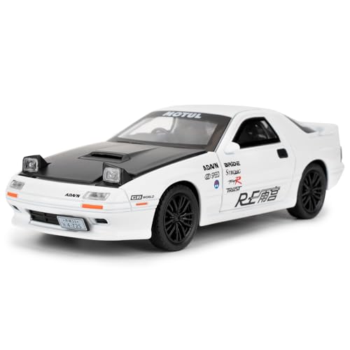 imtfzct 1/32 Mazda RX7 Modellauto, Spielzeugauto aus Aluminiumdruckguss, Spielzeugmodellauto zum Sammeln, Spielzeugauto mit Sound- und Lichtfunktion und Pull-Back-Funktion, Geschenk für Kinder(weiß)