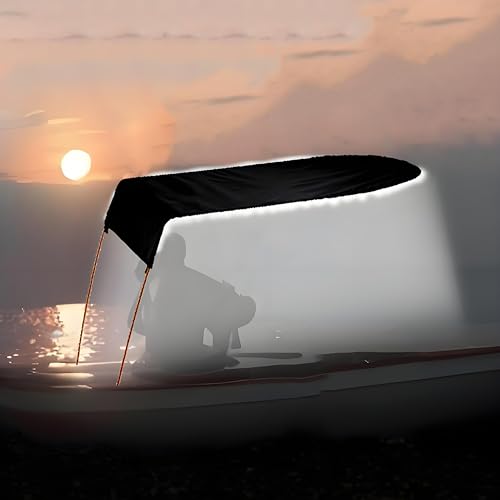 LED Licht Sonnenschutz Baldachin für Kajak Kanu Schnelle Installation (Sonnenschutz mit Licht -Schwarz)