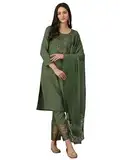TRENDMALLS Kurta Set Baumwolle Rayon Stickerei Salwar Anzug für Damen Kurta Hose Set mit Dupatta, Grün , 3XL