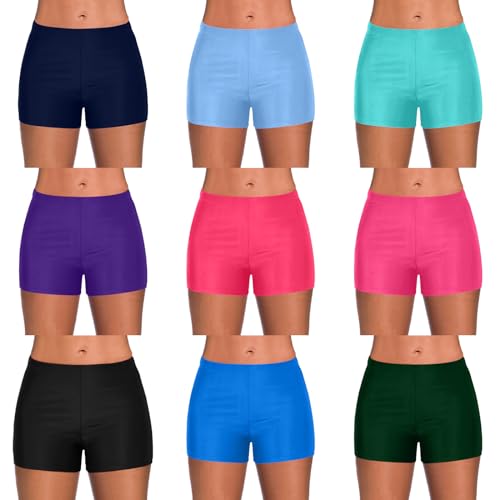 EWFAS Damen Badehose High Waist Badeshorts Wassersport Schwimmshorts Bauch Weg Sport Bikini Shorts Strandshorts Bauchweg Badeshorts Schwimmshorts Basic Damen Bikinihose