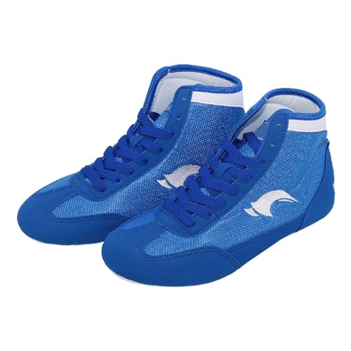 Ringerschuhe Kinder rutschfeste Kampfsportschuhe Robuste Trainingsschuhe Unisex Wrestling-Schuhe Zum Wrestling für Herren, Damen Training Shoes Sneaker High Tops Fitness Schuhe (Blue, 35 Big Kids)