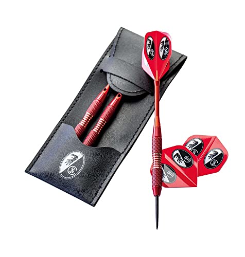 Sportclub Freiburg SC Dartpfeile mit Etui und Flights, Steeldarts Dart Pfeile - Plus Lesezeichen Wir lieben Fußball, mehrfarbig, Einheitsgröße