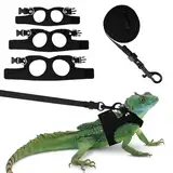 Fnaobai Bartdrachengeschirr-Set, 3 Größen, verstellbar, Eidechsen, Training, Spazierengehen, Lederweste, ausbruchsicheres Zugseil für Outdoor, kleine Reptilien, Tiere, Eichhörnchen, Schwarz