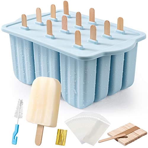Eisformen Silikon,MEETRUE 12 Eis am Stiel Formen Silikon Eisformen Eis am Stiel Popsicle Formen Leicht zu lösende BPA-Freie Eis-Pop-Hersteller für Kinder und Erwachsene Stieleisformen,Blau